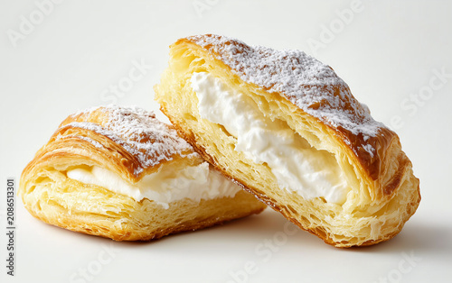 freshly baked cream puff cake isolated on white background