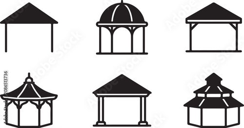 Bild auf Leinwand Six different styles of gazebo roof designs for garden decoration Vector