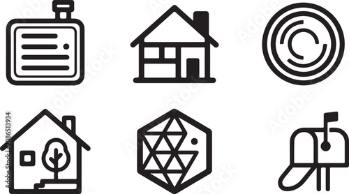 Minimalist flat style icons set of six household and utility symbols Vector