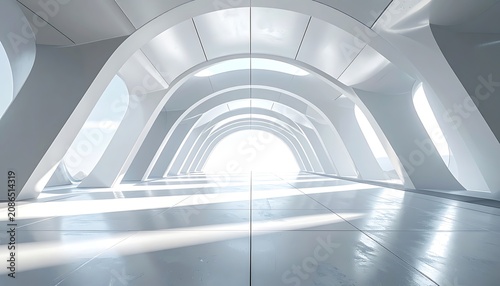 Futuristic tunnel with shiny metallic surface.