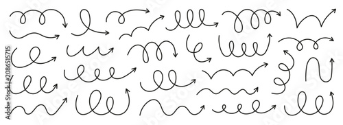Bounce jump spiral arrows icons and line motion effect doodle. Squiggly movement energy and comic swirl elements. Hand drawn vector illustration isolated on transparent background