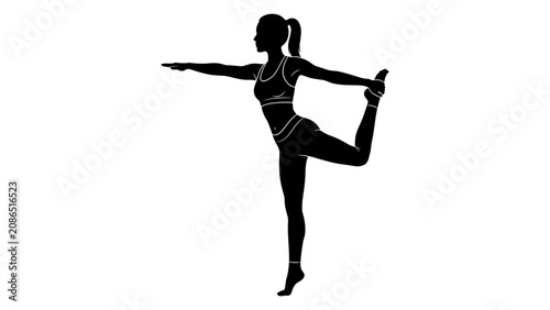 Tableau sur toile Woman silhouette performs a standing balance yoga pose with one leg lifted and arm extended