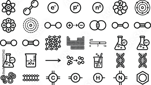 Tableau sur toile Atomic and molecular structure science vector icon collection
