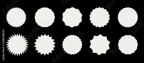 Fotografie White sticker set with circle and starburst shapes