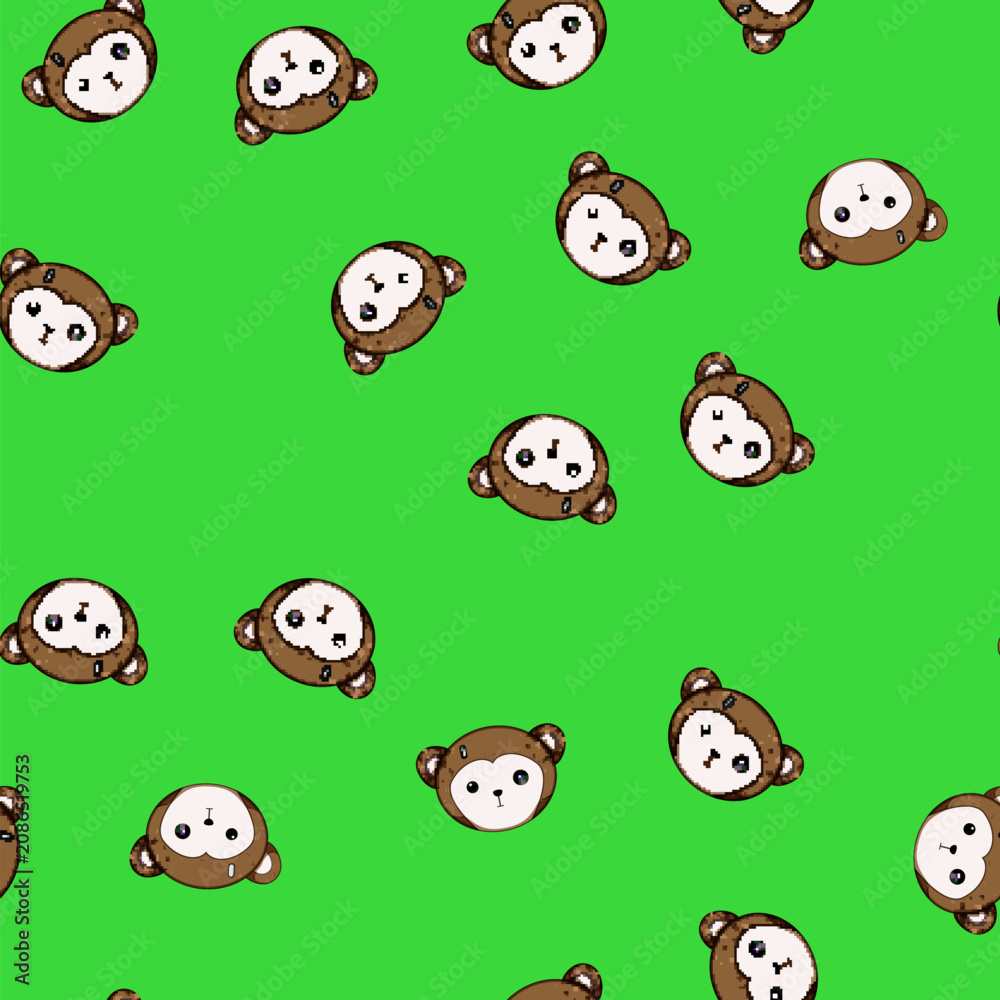 Naklejka premium seamless pattern Monkey head illustration featuring one eye as a modern camera lens, symbolizing integration of nature and technology, surveillance, or artificial intelligence