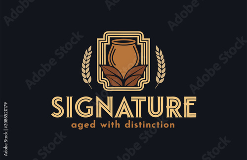 фотографія Elegant clay pot and wheat emblem logo representing aged signature craft with si