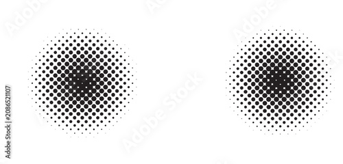 Gradient halftone shape set. Dotted shape. Abstract halftone dot pattern. Black starburst with gradient dots. Grainy noise effect for vintage graphics
