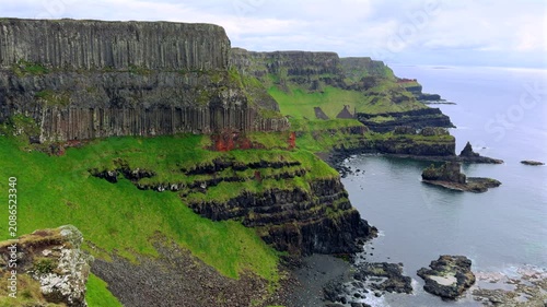 Panorama of Giant's Causeway cliffs in Northern Ireland