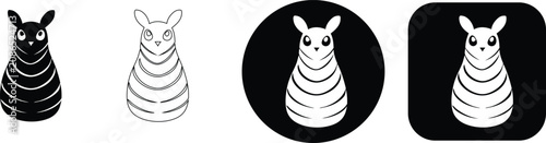 Foto Set of four stylized chinchilla in black and white, featuring solid, outline, ci