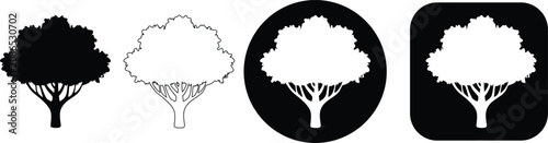 Foto Four of a broadleaf tree featuring black silhouette, outline, and white symbols