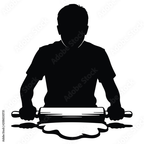 Fotografie Silhouette person using rolling pin to flatten dough for baking preparation vector illustration