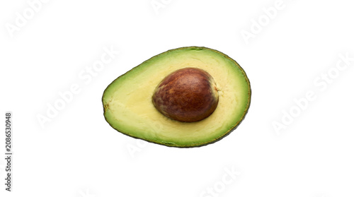 Avocado Half with Seed Isolated on White Background, Fresh Fruit PNG Cutout