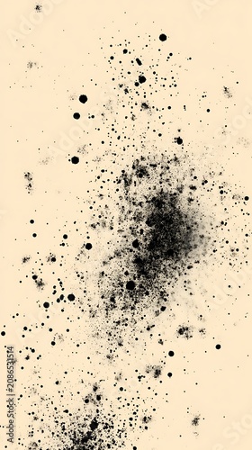 Dense black ink specks on warm beige textured vertical background