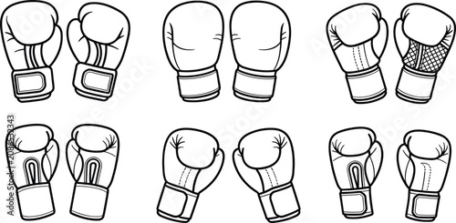 Foto Boxing gloves outline collection, sports equipment vector illustration isolated