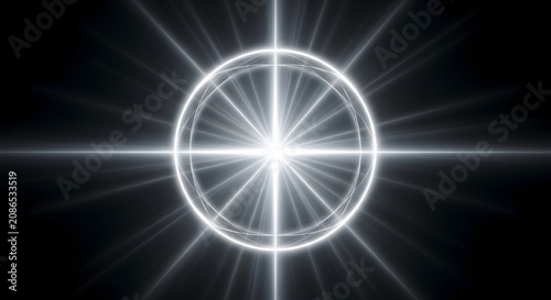 Bild auf Leinwand Radiant white circular light beam with a cross center glowing on dark backdrop