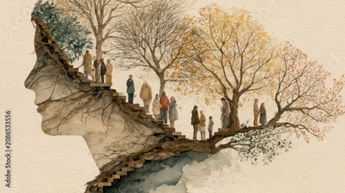 Painting of a man ' s head with a tree growing out of it genealogy tree concept