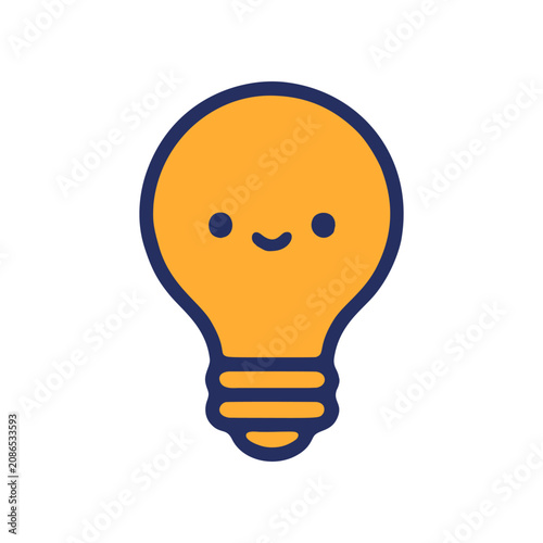 Cartoon light bulb character with happy face and smiling expression