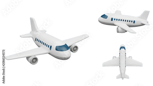 Bild auf Leinwand Three white airplanes fly through clear blue sky