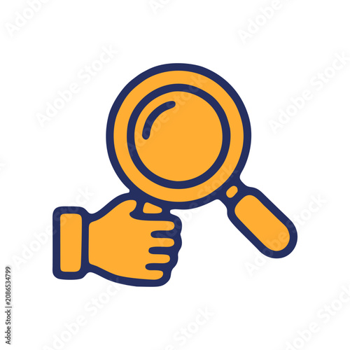 Hand holding magnifying glass symbol for search and analysis