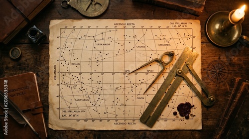 Vintage drafting tools layout.