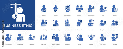 Fotografie Business Ethic Icon set Collection in Glyph Two Color Style