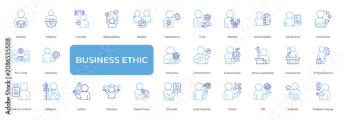 Obraz na plátně Business Ethic Icon set Collection in Line Two Color Style