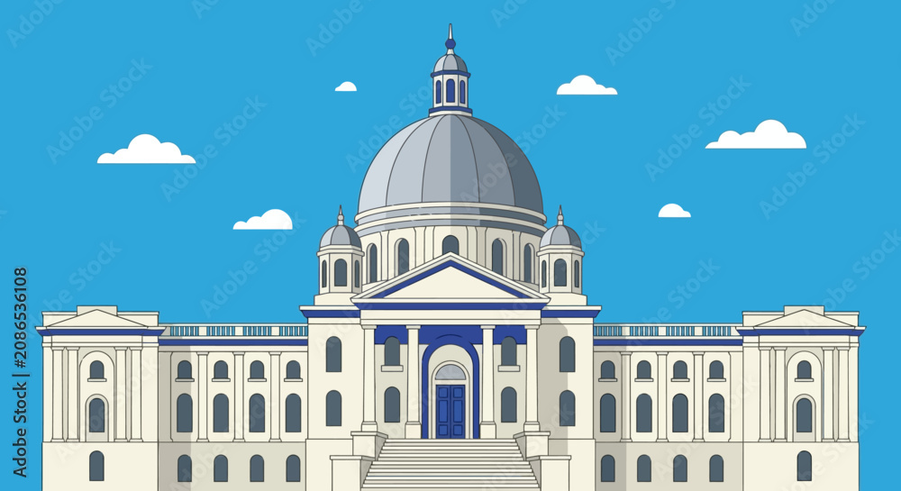 Obraz premium Taj mahal landmark building with a grand dome and blue sky