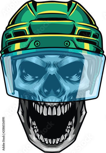 Photography Edgy retro hand drawn graphic illustration of a screaming human skull wearing a