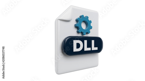 DLL file icon with a blue gear symbol representing software libraries design on transparent background