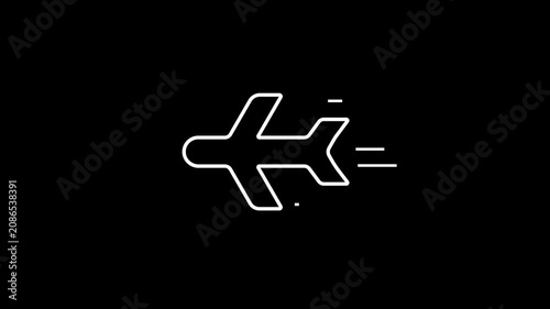 Fast Airplane Flight Line Icon Animation with Motion Speed Lines, Aviation Travel Symbol, Minimal Outline Design, Seamless Loop Background