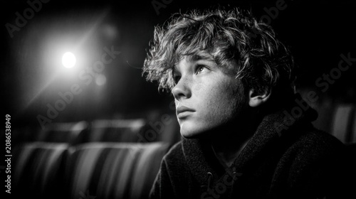 Man with curly hair looking at the camera portrait