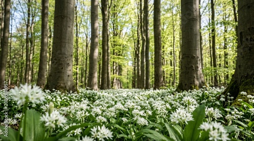 White flowers in forest.