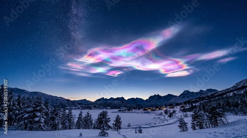Winter mountain landscape with clouds.