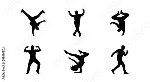 Картината върху платно Breakdance Silhouettes, Hip Hop Dancers, Urban Street Dance Poses, Dynamic Actio