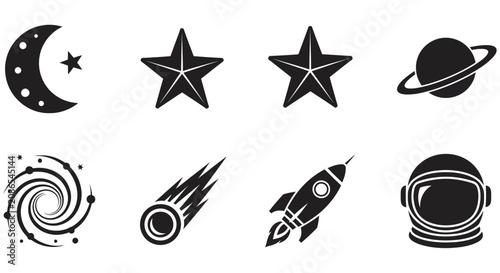 Photos Space Silhouettes Crescent Moon Stars Planet Comet Rocket And Astronaut Helmet