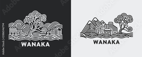 Cuadro en lienzo Wanaka New Zealand Lakefront Cityscape Graphic
