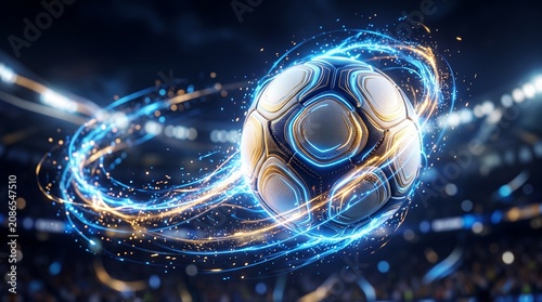Soccer ball with a blue electric aura effect and a glow.