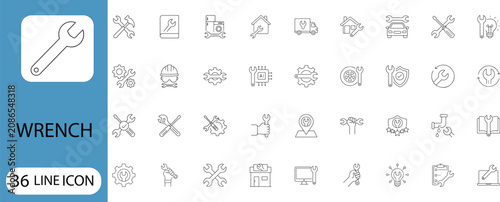 Photos Wrench Line Icon With Collection Of Minimalist Symbols On White Background