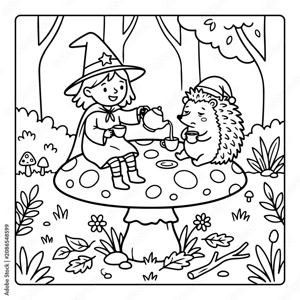 Fototapeta premium Witches Cute and Relaxing Coloring Pages For Adults And Kids 