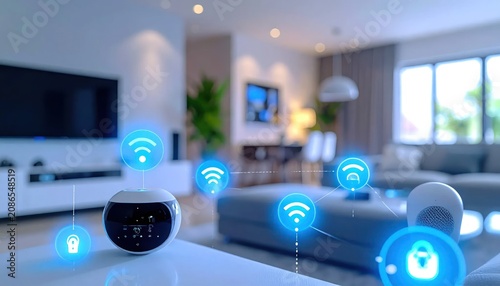 Smart Home Devices Connected by Wireless Network in Modern Living Room
