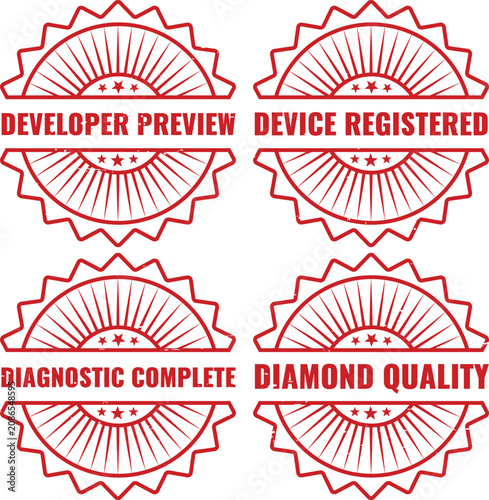 Tableau sur toile Assorted red circular ink stamp icons showcasing developer preview device regist