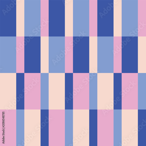 Multicoloured vertical stripe seamless repeat with staggered horizontal row offsets. Modern Bold Surface Pattern Design with a vibrant, graphic mid-century colour sensibility. Ideal for retro textile