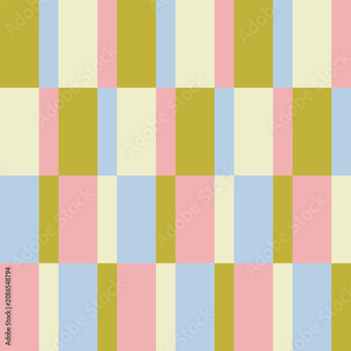 Multicoloured vertical stripe seamless repeat with staggered horizontal row offsets. Modern Bold Surface Pattern Design with a vibrant, graphic mid-century colour sensibility. Ideal for retro textile