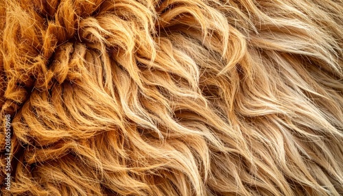 Shaggy Golden Brown Animal Fur Texture Filling Close Up Frame