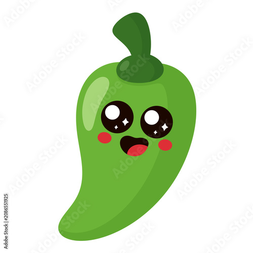 Cute Kawaii Green Chili Pepper Cartoon Character Illustration Isolated on Transparent Background