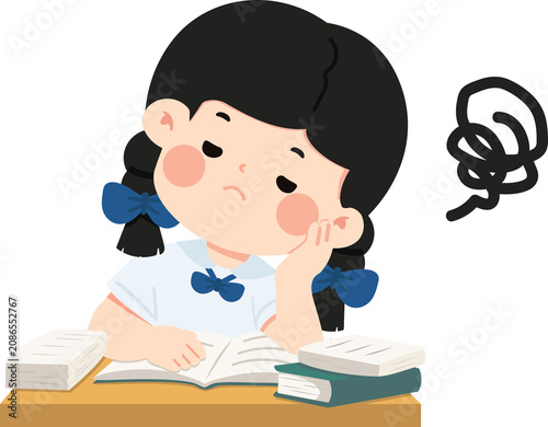 Bored Student Studying With Books