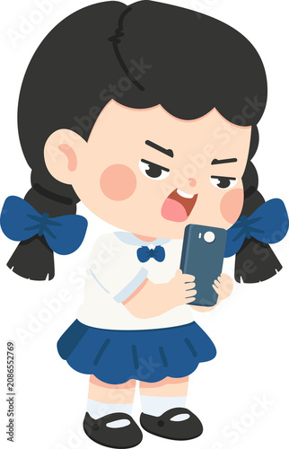 Angry Girl Student Looking at Smartphone