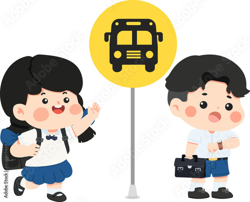 Children Waiting for School Bus