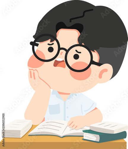 Worried Boy Wearing Glasses With Books