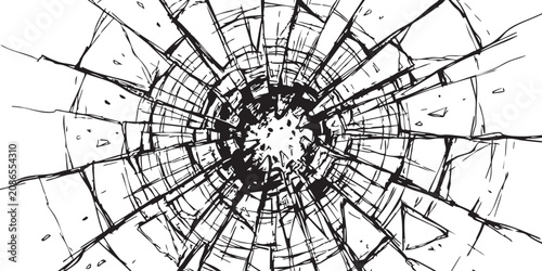 Photos Black and white shattered glass texture with radial cracks
